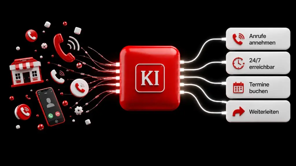KI-Telefonassistent: Anrufe und Betriebsanfragen werden zu Anrufannahme, 24/7-Erreichbarkeit, Terminbuchung und Weiterleitung